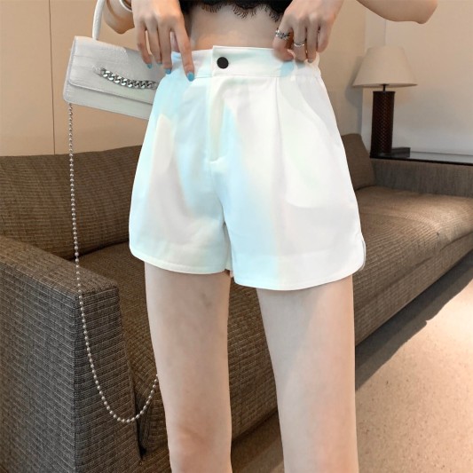 白色高腰雪纺西装短裤